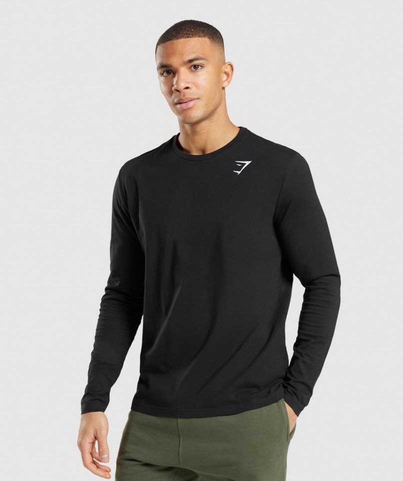 Koszulki Gymshark Crest Long Sleeve Męskie Czarne | PL 297ZNB